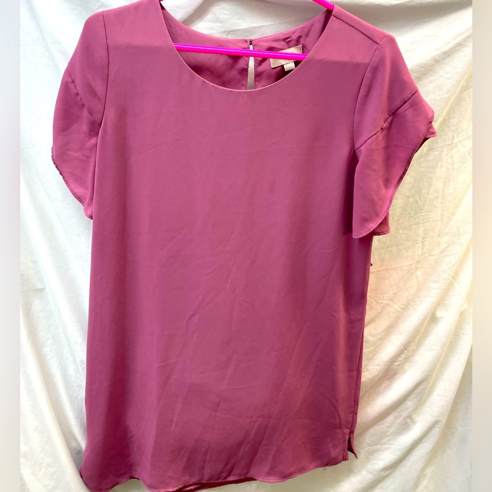 LOFT Mauve Short ruffle Sleeve lined dress ladies sz M